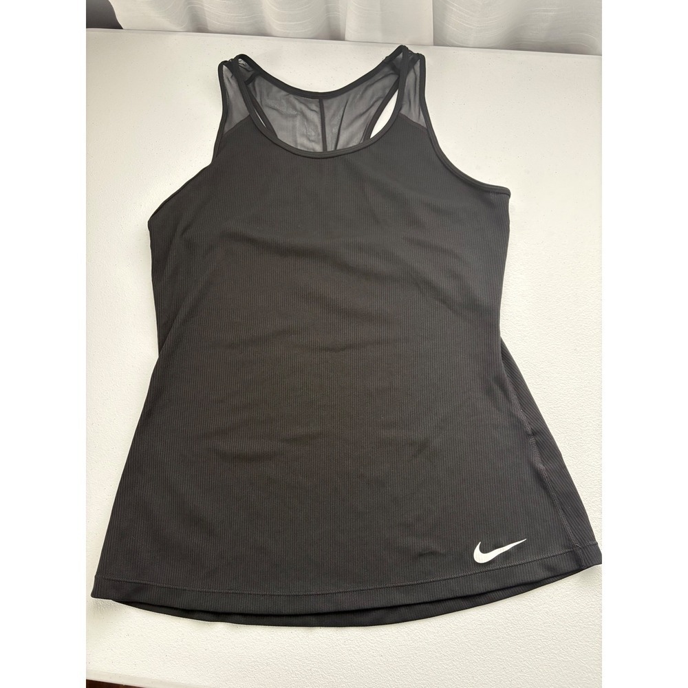 Nike Women's Athletic Tank Top Ribbed Black Activewear Racerback Mesh‎